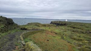 Island path with stone wall leading towards the Low Light, Isle of May